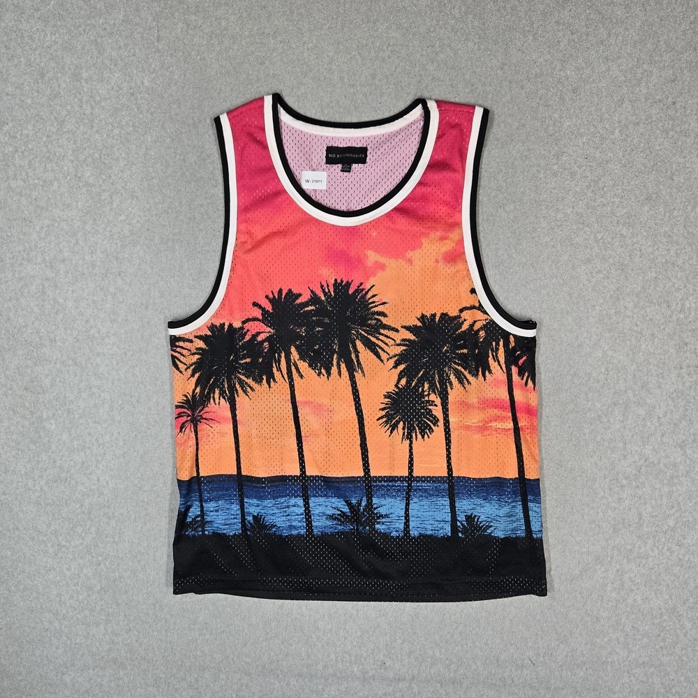 No Boundaries Men Activewear Top XL Pink Ombre Palm Trees Mesh Tropical Beach